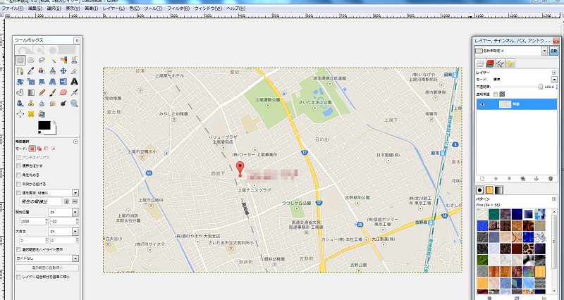 地図作成ソフトを使わず、GIMPを使って、広告などに入れる地図を無料で作成する方法